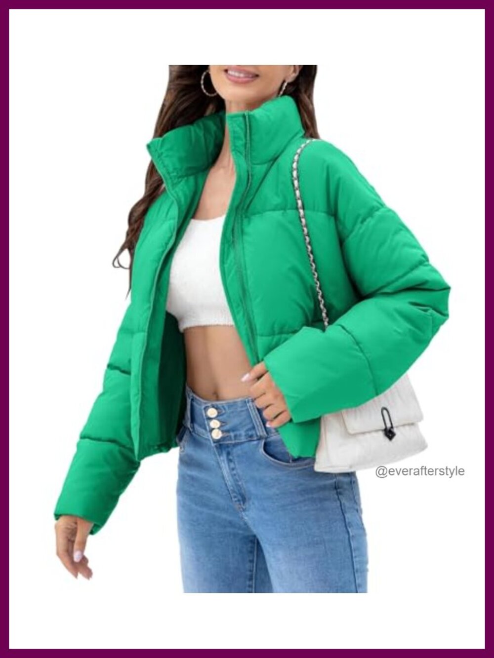 WHN Women's Cropped Quilted Puffer Jacket Warm Winter Coat